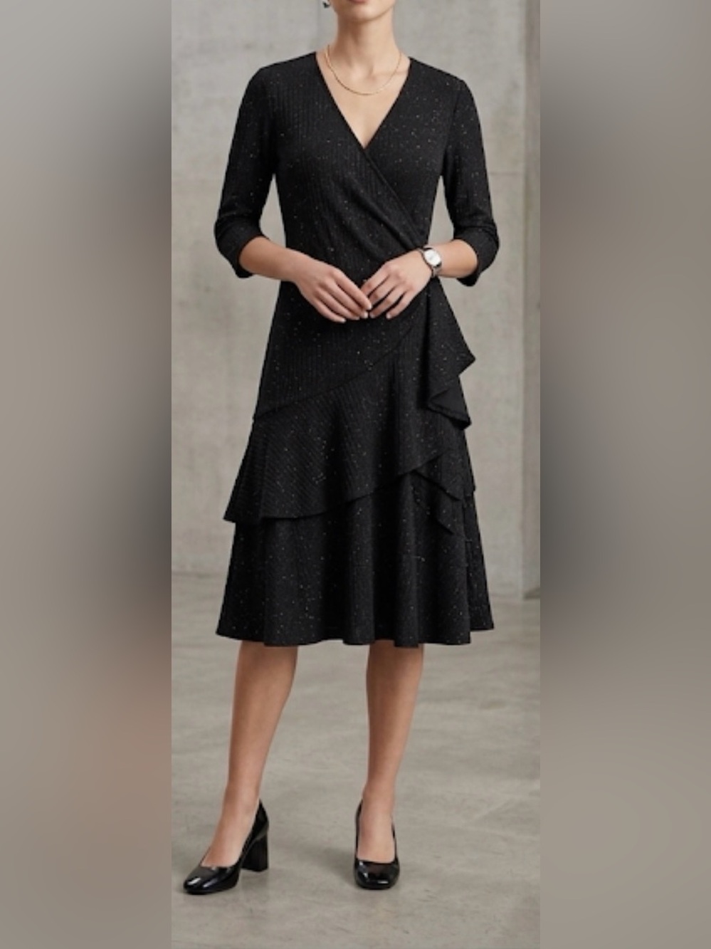 SIGNATURE BY ROBBIE BEE Black Glittery Wrap Dress Size M formal party luxury